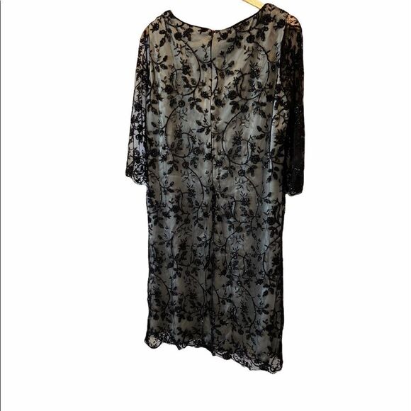 Black Beaded Wilber Underlay 3/4 Sleeve Midi Dress - Picture 5 of 8